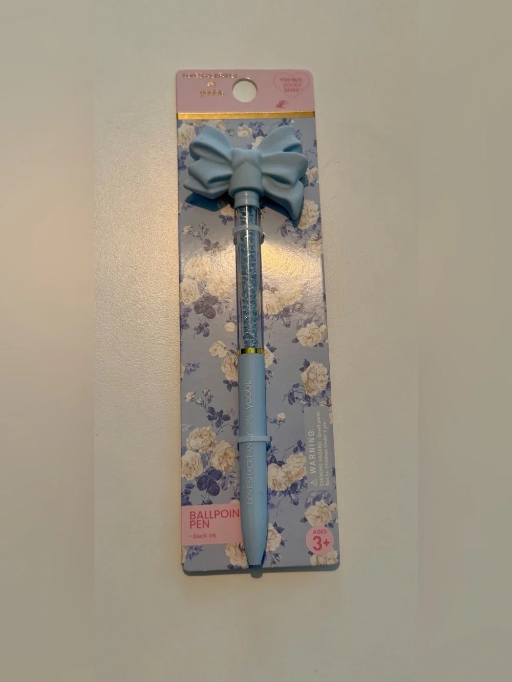 LoveShackFancy x Yoobi Everblooming Rosettes Bow Ballpoint Pen in Whisper Blue